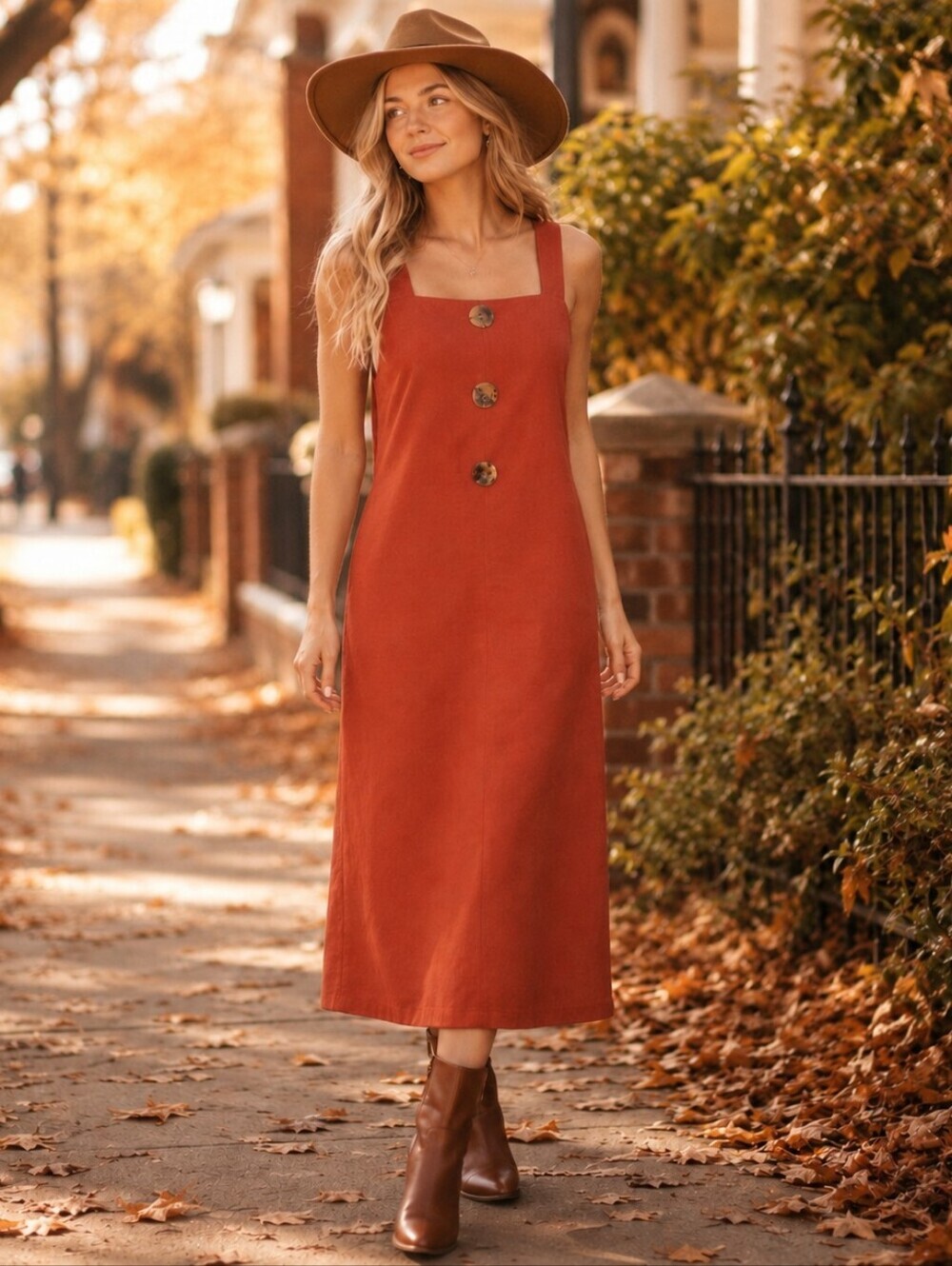 Zara Burnt Orange Overall Dress Medium Fall Midi Romantic Cottagecore Prairie